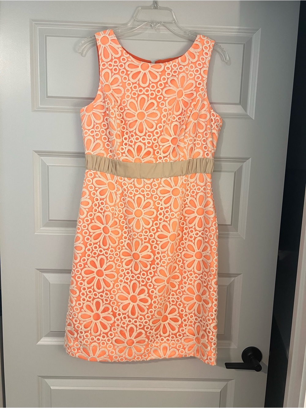 ANTONIO MELANI Peach Dress Sheer Overlay and 60s Retro Detailing